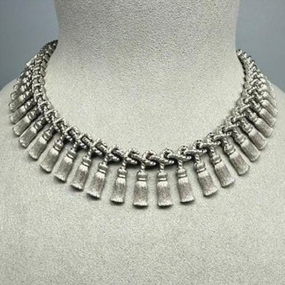 Vintage Cleopatra Style Silver Tone Tassel‎ Fringe Choker Necklace 13"-15"